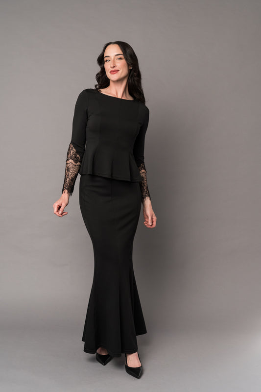 Peplum Top with Lace Sleeves