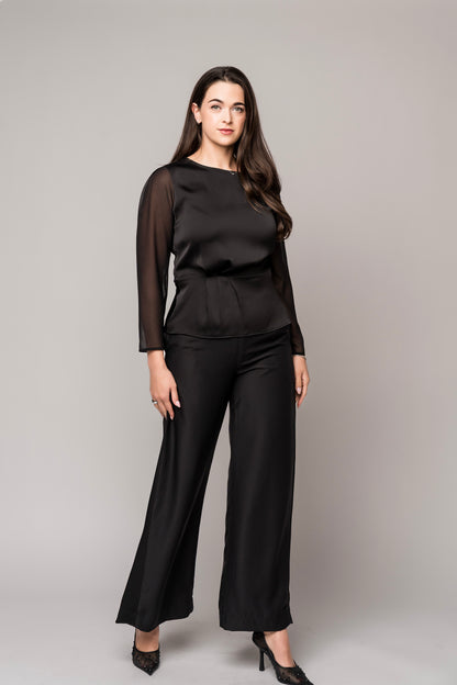 formal black pants, minimalist formal black pants, formal black pant set, black dress pants, concert black, concert attire, dressy black trousers wide leg black trousers, wide leg black pants, women's tux pants, breathable pants, black pants with pockets