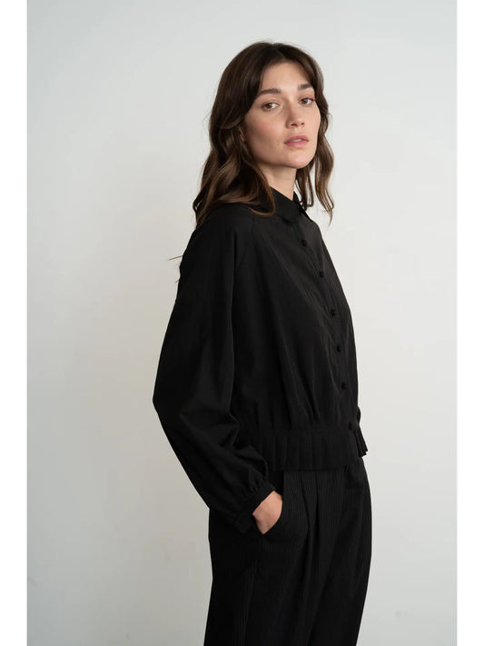 The Maren long-sleeve blouse in BLACK and WHITE