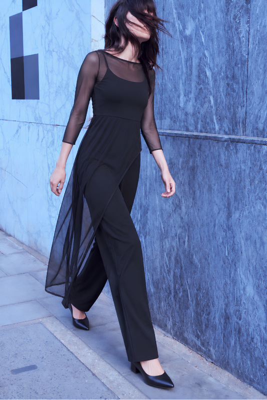 asymmetrical long sleeve sheer top 