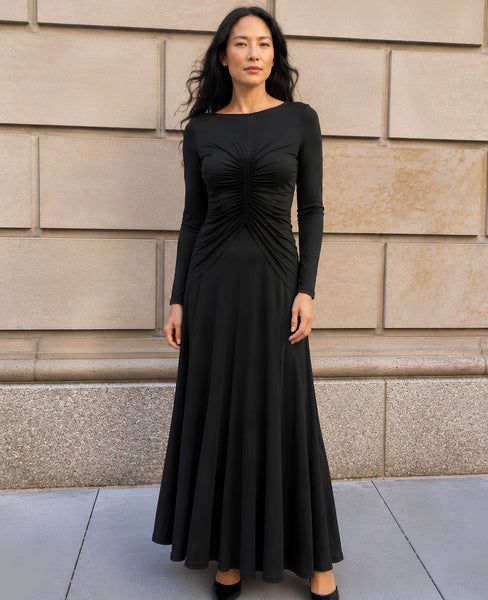 long black dress nearby Velvi - Eclipse Gown - - V-neck Sequin Refined from every angle High Stretch Concert Black Dress