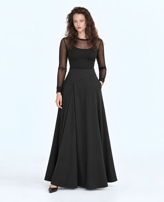 cello skirt floor length a-line black formal skirt