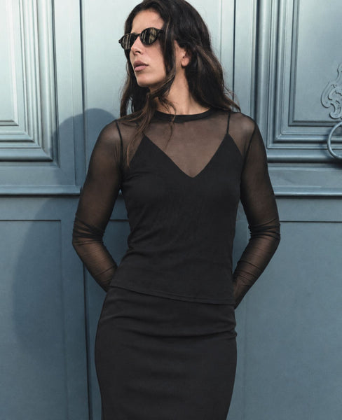 Lucent Sheer Mesh Top – Concert Black Layering Top | Blackstrad