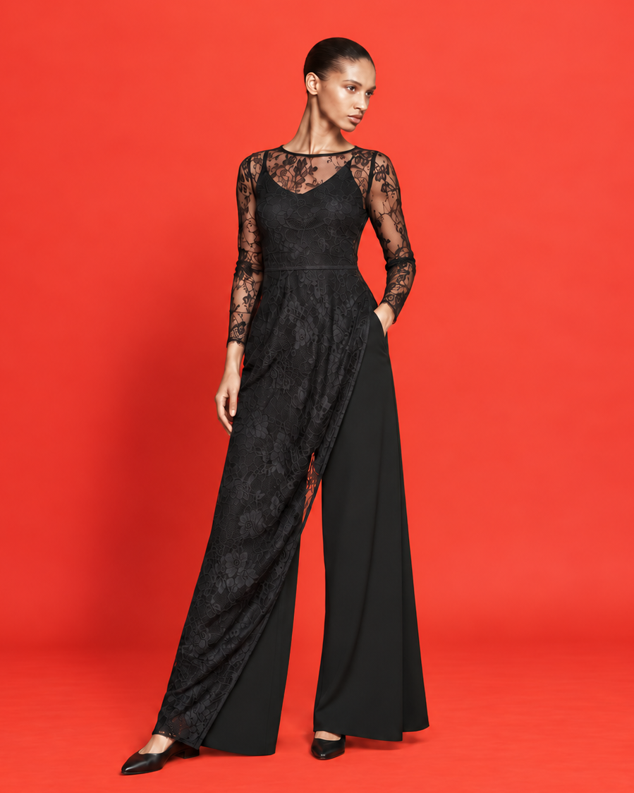 Asymmetrical Lace Overlay Top | Sheer Layering Top for Musicians